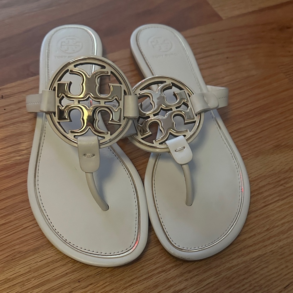 Tory Burch Cream Sandals with Gold Accents